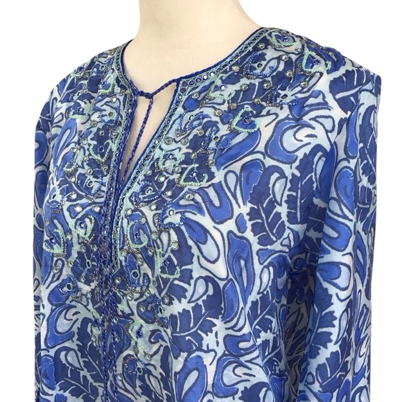 Bella Tu Abby Split- Neck Long Sleeve Tunic With Tassel Ties Beaded Trim… - Picture 12 of 16